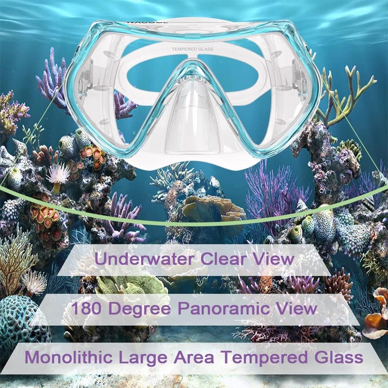 WACOOL Professional Snorkeling Snorkel Diving Scuba Package Set with Anti-Fog Coated Glass Purge Valve and Anti-Splash Silicon Mouth Piece for Men Women (Adults,Lake Blue) - Image 3